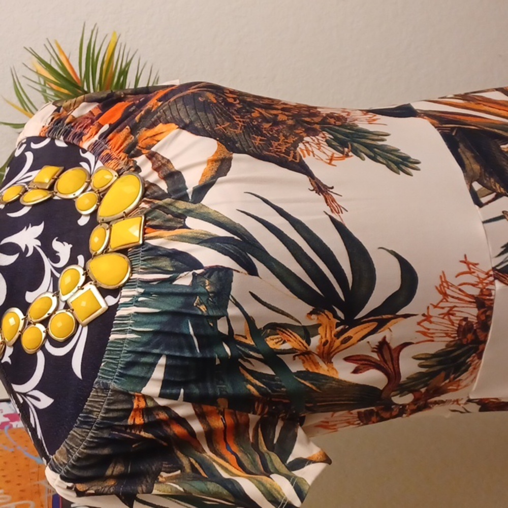 Orange and Green Maxi Sundress with Sleeveless Flutter Sleeves - Picture 2 of 5